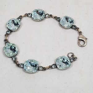 Aquamarine Blue Crystal Sterling Silver Chain Bracelet